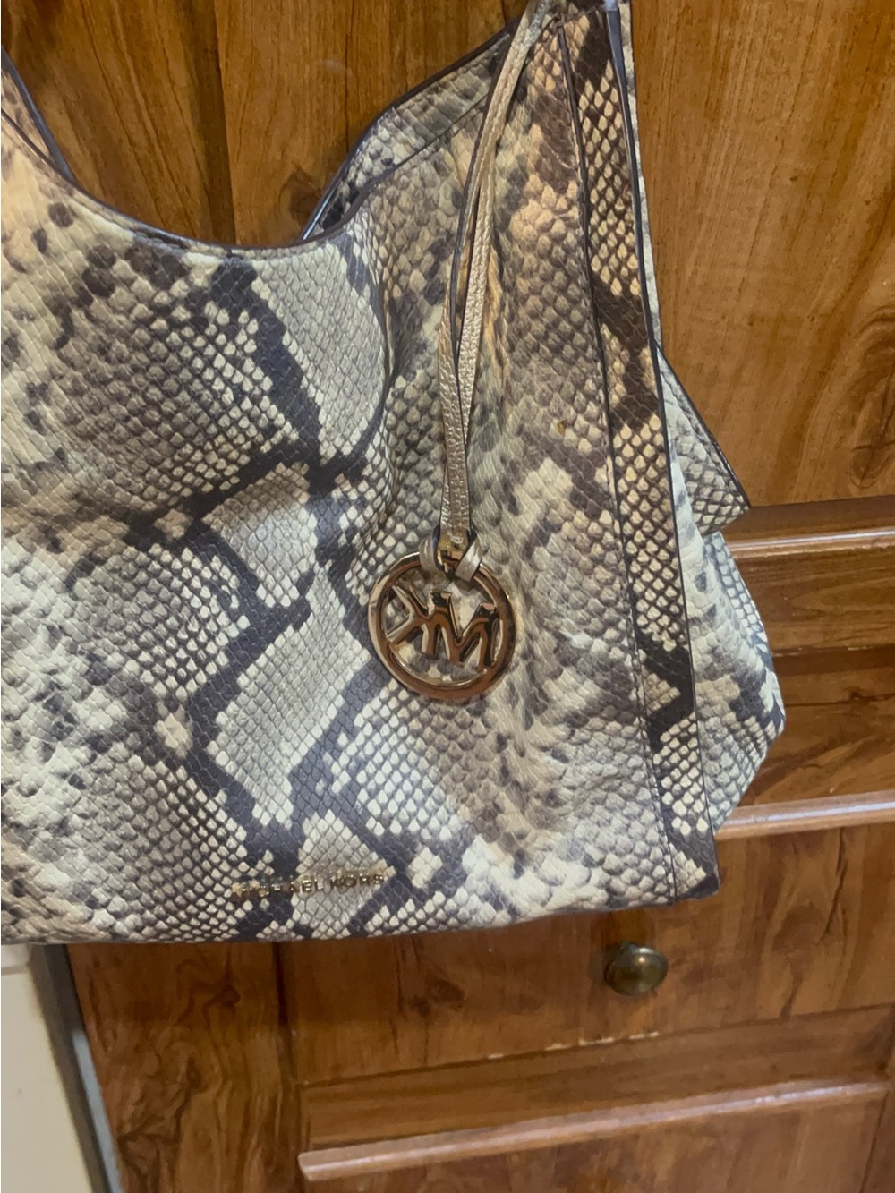 Michael Kors Snake-Print Shoulder Bag in Beige and Brown